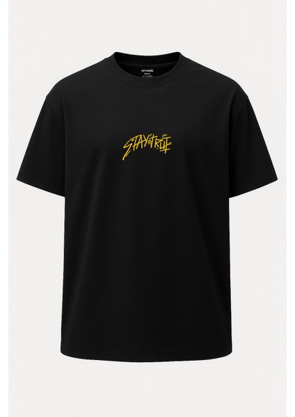 Oversize Stay True Papatya Baskılı Unisex Tişört Siyah fiyatları