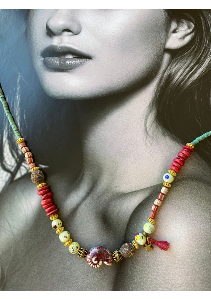 El Yapımı Etnik Bohem Boncuk Deniz Salyangozu Kolye fırsatları