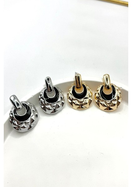 Kadın Küpe 3 cm Geometrik Desen Siyah Mineli Hilal Model Küpe modelleri