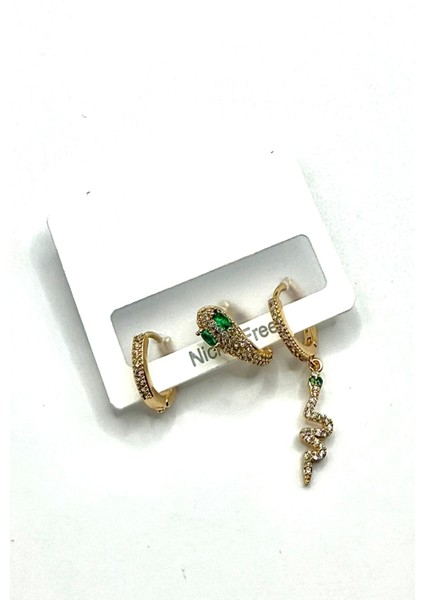 Kadın Küpe Ithal Özel Seri 3'lü Sallantı Halka Full Zirkon Taş Yılan Model Kararmaz Küpe fiyatları