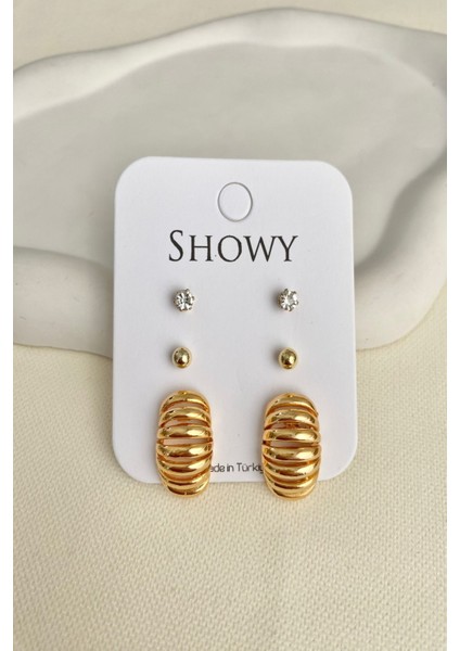 Kadın Küpe 6'lı Tırtıl Model Düz Taş Detay Küpe fiyatları