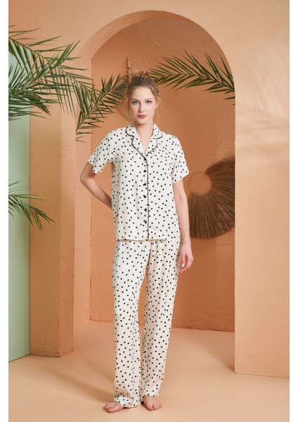 Pjs Kadın Boy Düğme Pijama Takımı 27085