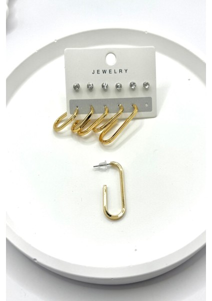 Kadın Küpe 12'li Yuvarlak Zirkon Taş Kesik Elips Halka Küpe