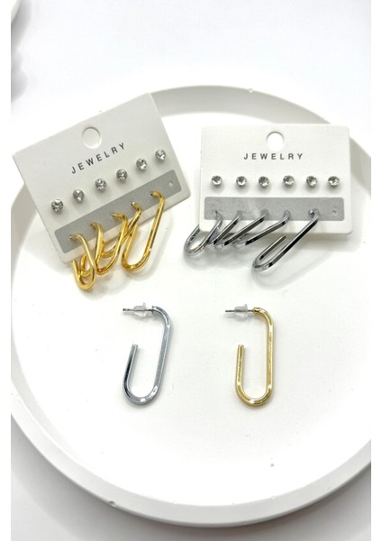 Kadın Küpe 12'li Yuvarlak Zirkon Taş Kesik Elips Halka Küpe modelleri