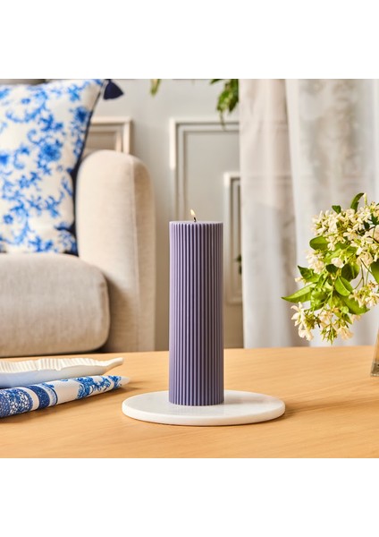 Striped Tırtıklı Sütun Mum 20 cm Antrasit
