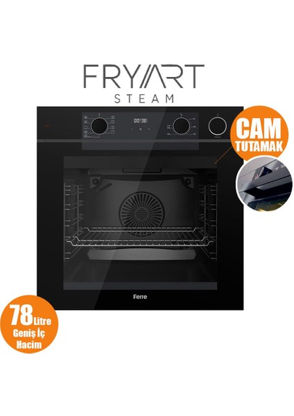 Steamart-Fryart Serisi Siyah Set (CS205-FA + QEP64CS +D063 ) - Emaye Izgara / Kademeli Musluk