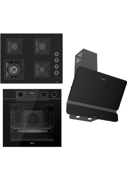 Steamart-Fryart-Sılentart Serisi Siyah Set (SC405-WFA + QEP64CS +D080-SA ) - Döküm Izgara / 65 cm Ocak