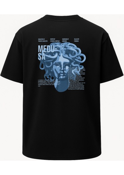 Oversize Mavi Medusa Baskılı Unisex Tişört