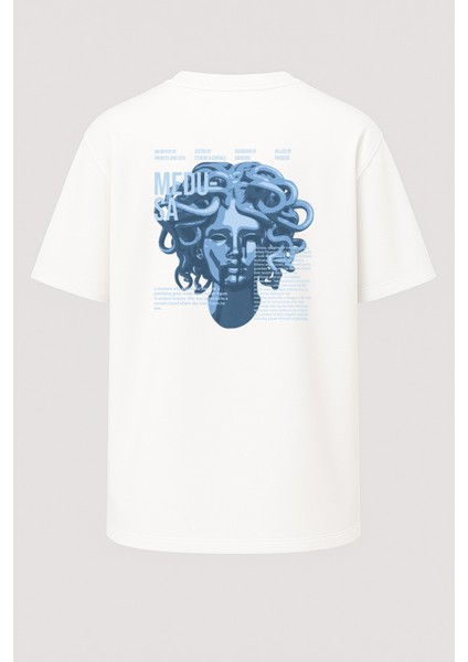 Oversize Mavi Medusa Baskılı Unisex Tişört