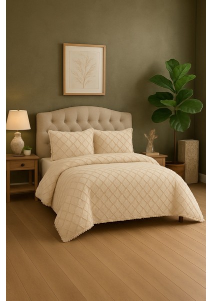 Baklava Model 3 Parça Cappuccino Rengi 1 Yatak Örtüsü (240x250 cm) + 2 yastık kılıfı (50x70) cm