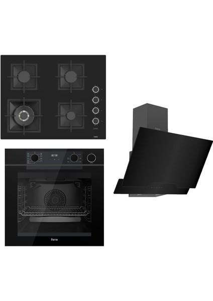 Steamart-Fryart Serisi Siyah Set (SC405-WFA + QEP64CS +D063 ) - Döküm Izgara / 65 cm Ocak