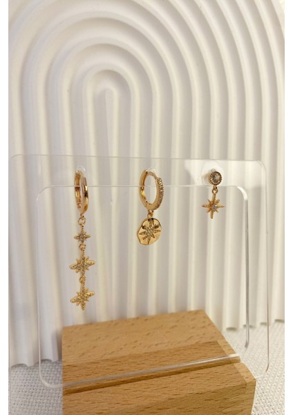 Kadın Küpe Özel Tasarım 3'lü Sallantı Kutup Yıldız Küpe