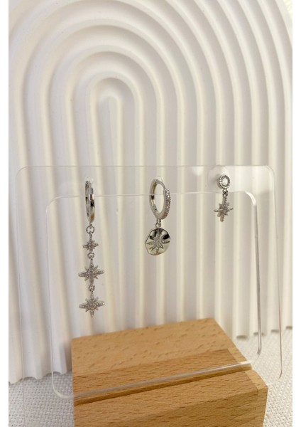 Kadın Küpe Özel Tasarım 3'lü Sallantı Kutup Yıldız Küpe fiyatları