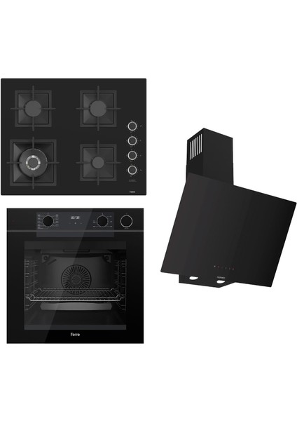 Steamart-Fryart Serisi Siyah Set (SC405-WFA + QEP64CS +D077-SA ) - Döküm Izgara / 65 cm Ocak
