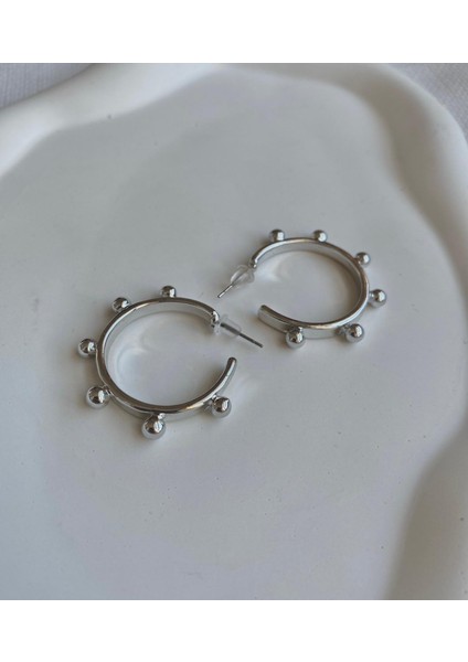 Kadın Küpe Altı Topçuk Detay Kesik Halka Küpe