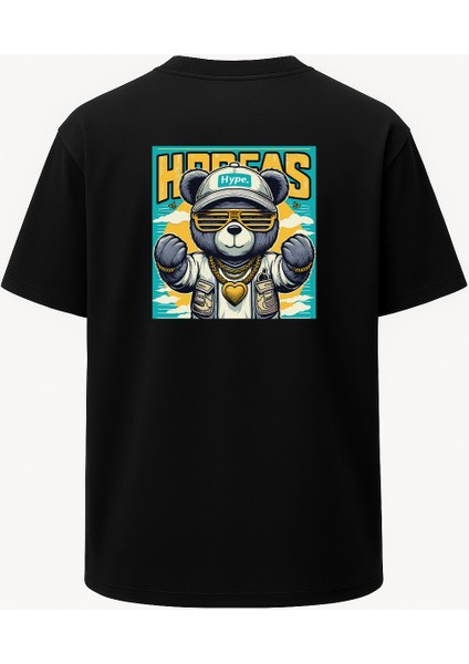 Oversize Hype Sevimli Tarz Ayı Baskılı Unisex Tişört