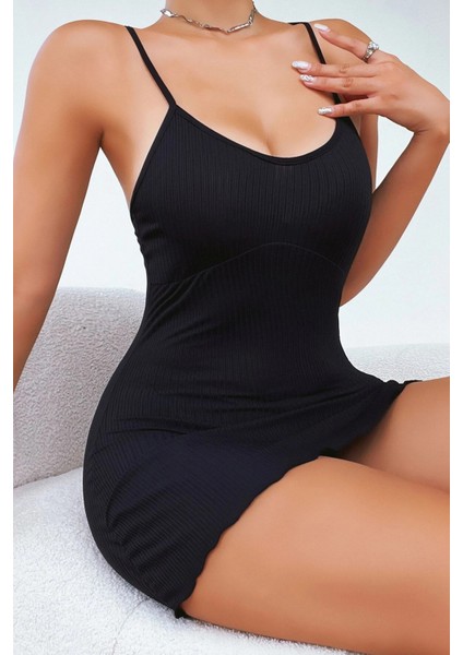 Kadın Siyah Kaşkorse Ince Askılı Şık Gecelik indirimleri