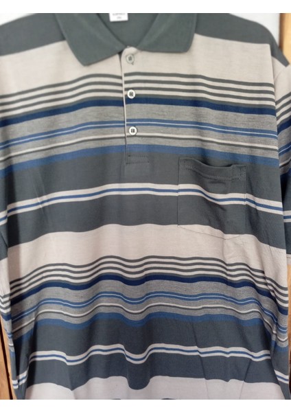 Çizgili Cepli Büyük Beden Baba Tişört