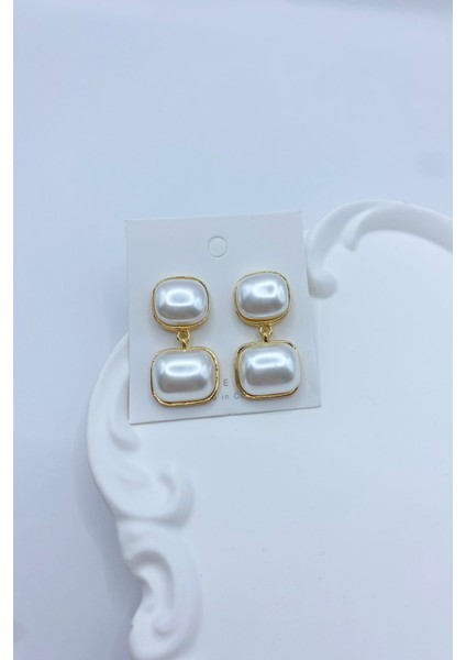 Kadın Küpe Özel Seri Dikdörtgen Iki Inci Sallantı Model Küpe fiyatları