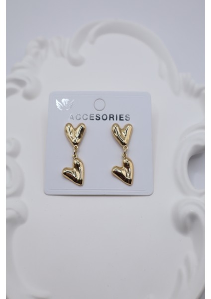 Kadın Küpe 3 cm Sallantı Iki Basic Kalp Küpe