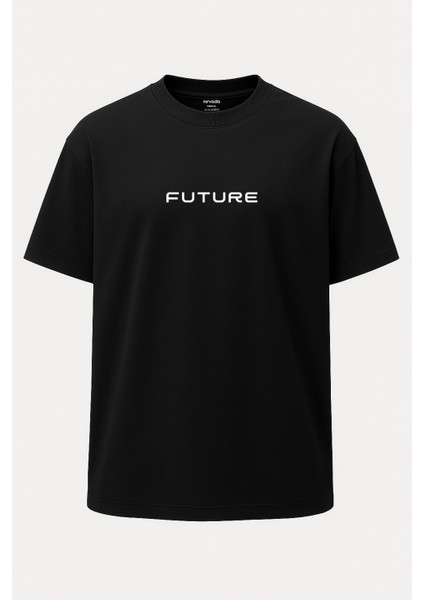 Oversize Future Gelecek Baskılı Unisex Tişört Siyah