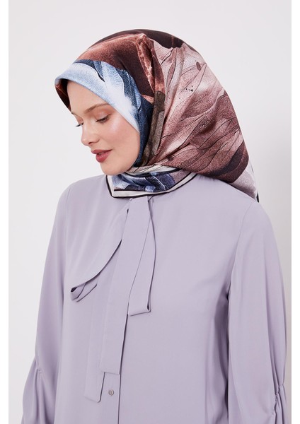 Siyah-Bej Soyut Ebruli Desen Twill İpek Eşarp