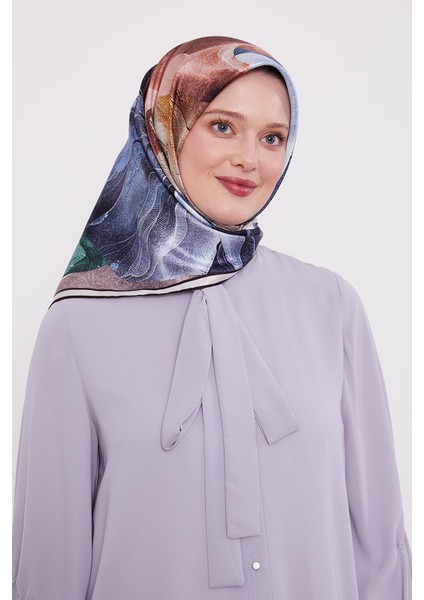 Siyah-Bej Soyut Ebruli Desen Twill İpek Eşarp modelleri