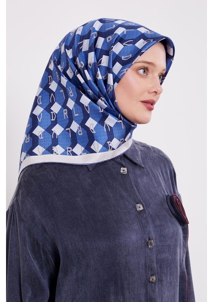 Saks Petek Baskılı Twill Ipek Eşarp