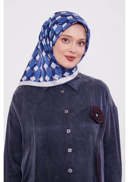Saks Petek Baskılı Twill Ipek Eşarp