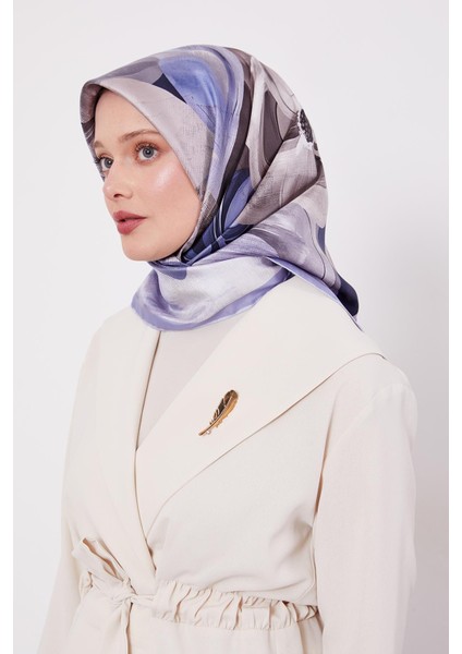 A.mavi Menekşe Desen Twill Ipek Eşarp