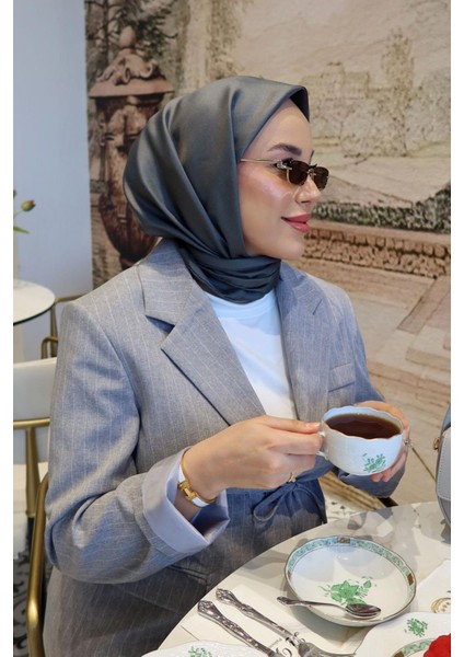 Siyah - Antrasit Çift Taraflı Twill Ipek Eşarp