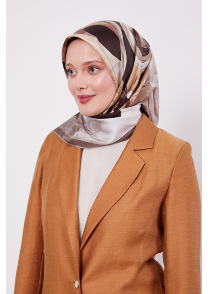 A.kahve Menekşe Desen Twill Ipek Eşarp