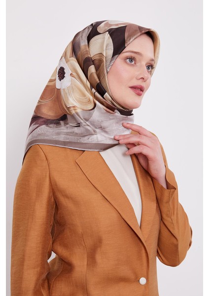 A.kahve Menekşe Desen Twill Ipek Eşarp fiyatları