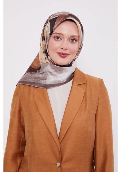A.kahve Menekşe Desen Twill Ipek Eşarp modelleri