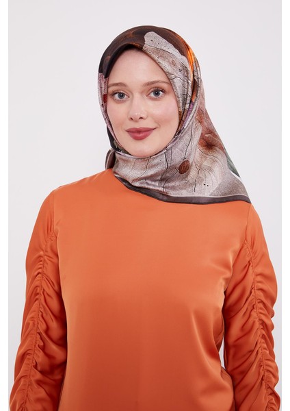 Acı Kahve Ebruli Desen Twill Ipek Eşarp modelleri