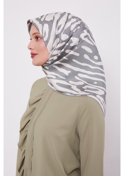 Mint Yeşili Leopar Desen Twill İpek Eşarp