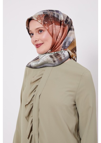 K.Yeşil İnce Çizgi Desen Twill İpek Eşarp fiyatları