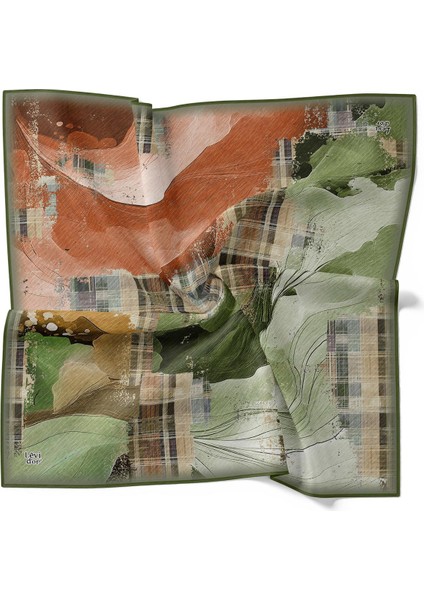 K.Yeşil İnce Çizgi Desen Twill İpek Eşarp fırsatları