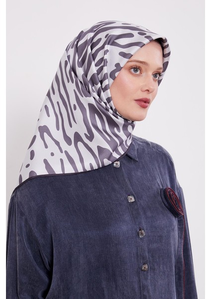 Füme Leopar Desen Twill İpek Eşarp