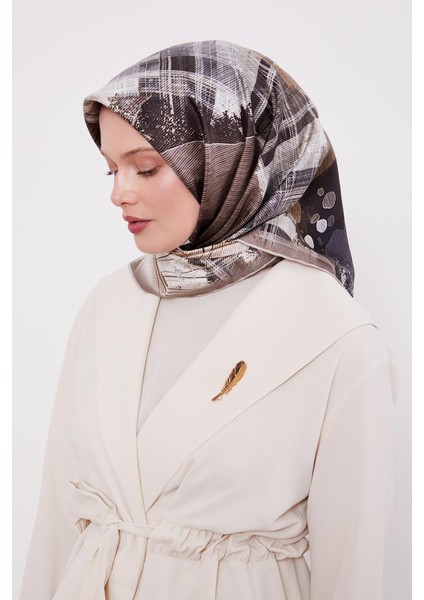 Gri İnce Çizgi Desen Twill İpek Eşarp fiyatları