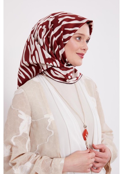 Bordo Leopar Desen Twill İpek Eşarp
