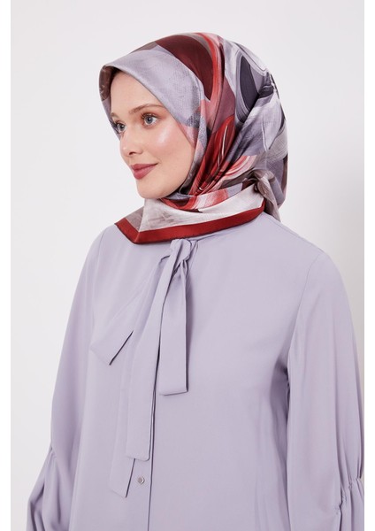Bordo Menekşe Desen Twill Ipek Eşarp