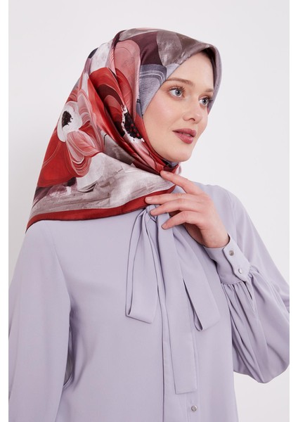 Bordo Menekşe Desen Twill Ipek Eşarp