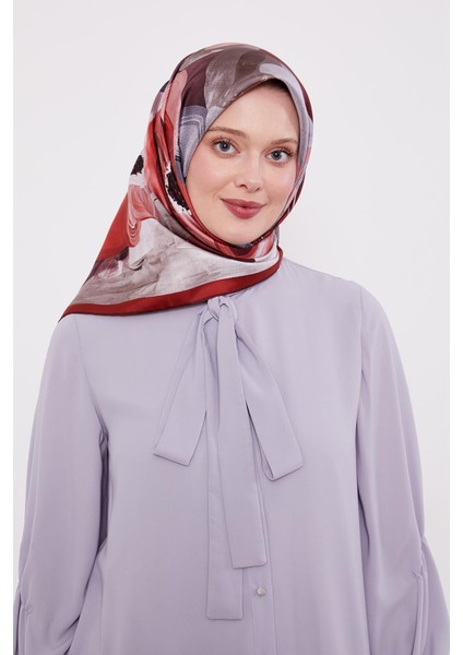 Bordo Menekşe Desen Twill Ipek Eşarp