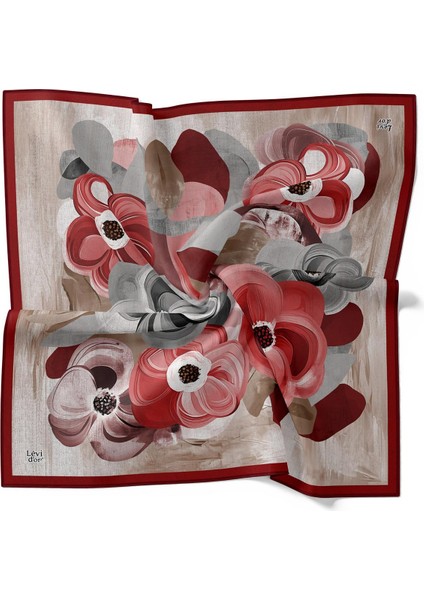 Bordo Menekşe Desen Twill Ipek Eşarp