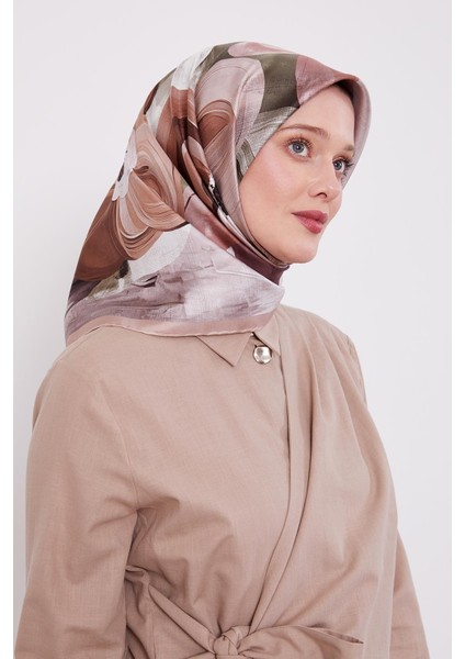Somon Menekşe Desen Twill Ipek Eşarp