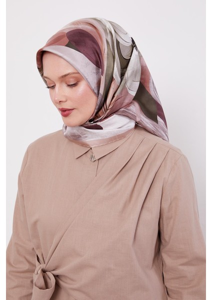 Somon Menekşe Desen Twill Ipek Eşarp