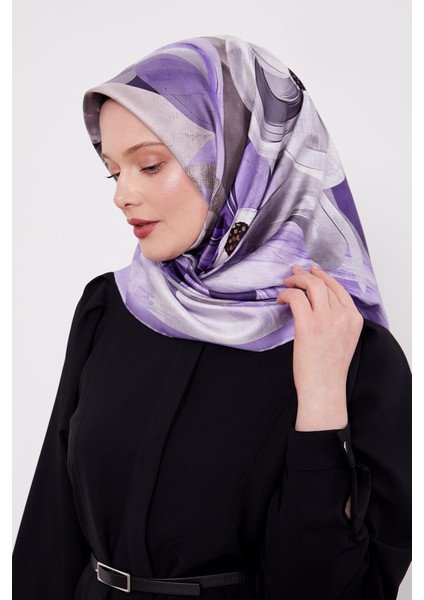 Lila Menekşe Desen Twill Ipek Eşarp fiyatları