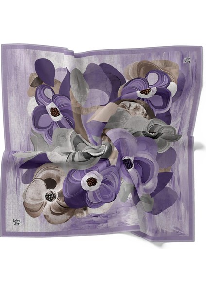 Lila Menekşe Desen Twill Ipek Eşarp fırsatları