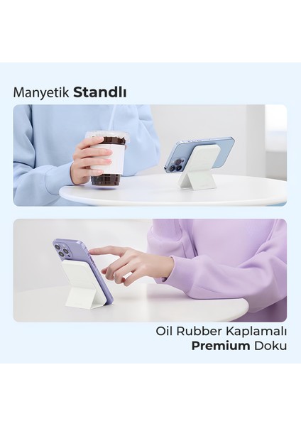 Magsafe Powerbank 10000 mAh Standlı Hızlı Taşınabilir Şarj Cihazı Batarya iPhone 11 12 13 14 15 16 Samsung-Xiaomi - Beyaz